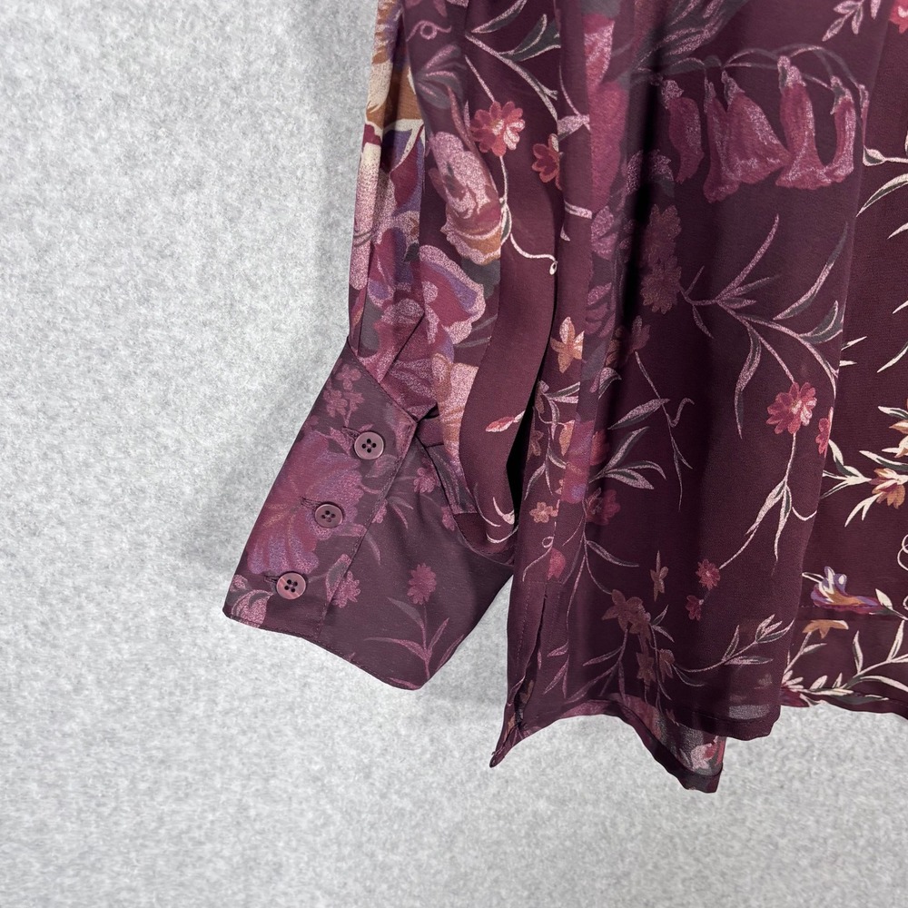 Vintage Burgundy Floral Blouse 16W Sheer Dark Romantic 90s Maximalist Whimsigoth - Picture 7 of 9